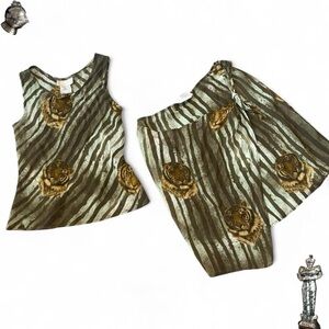 Vintage green Cache tiger print pattern tank blouse and matching wrap skirt